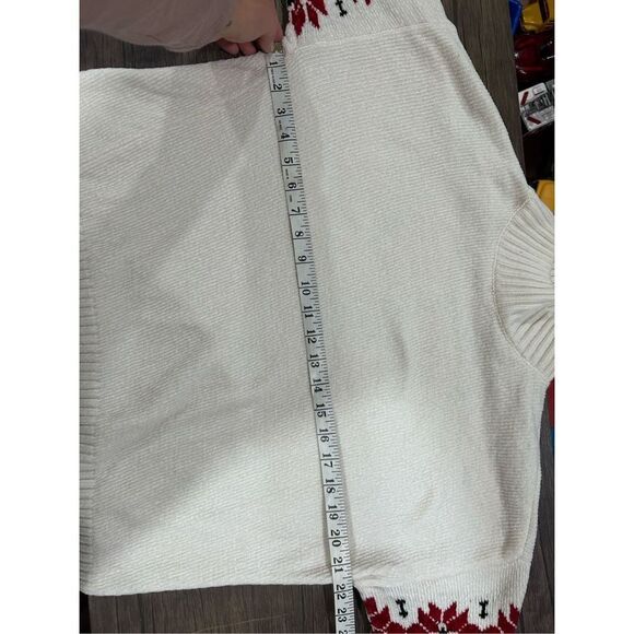 Christian Siriano White Christmas Argyle turtle Neck Ribbed Cuff Sweater Size L - Picture 11 of 13